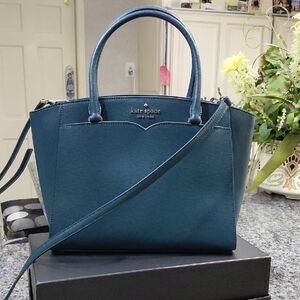 kate spade Teal Leather Satchel Tote with Detachable Strap